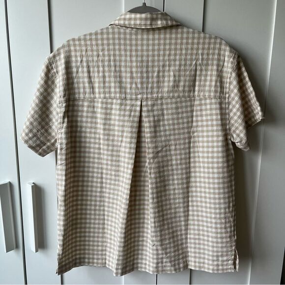 Madewell Camp Checked Gingham Plaid Boxy Gauze Button Down Shirt Tan Small NWT - Picture 13 of 16